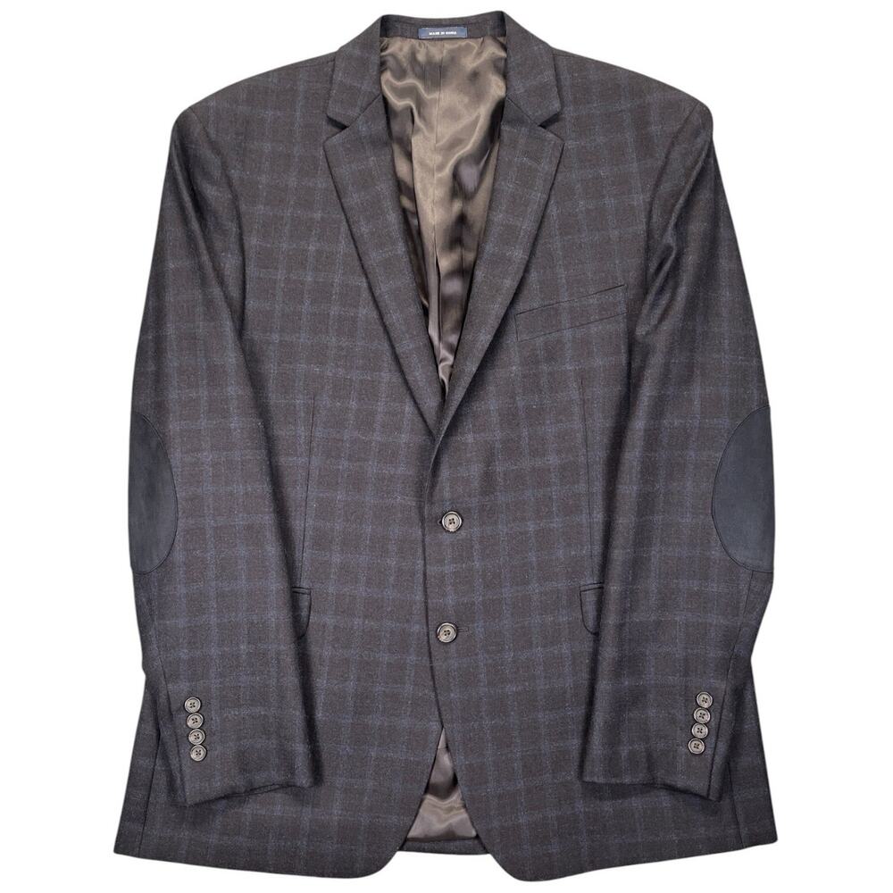 Ralph Lauren 100% Wool Windowpane Blazer Black 48R Y2K Classic Jacket